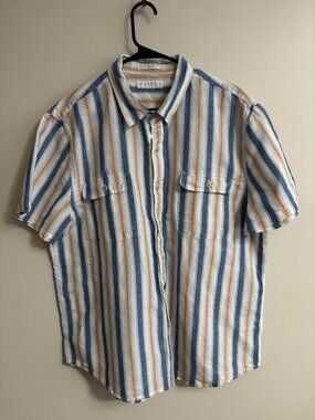 Lucky Brand Button Shirt Mens XL Multicolor Classic Fit Striped Pockets Hemp